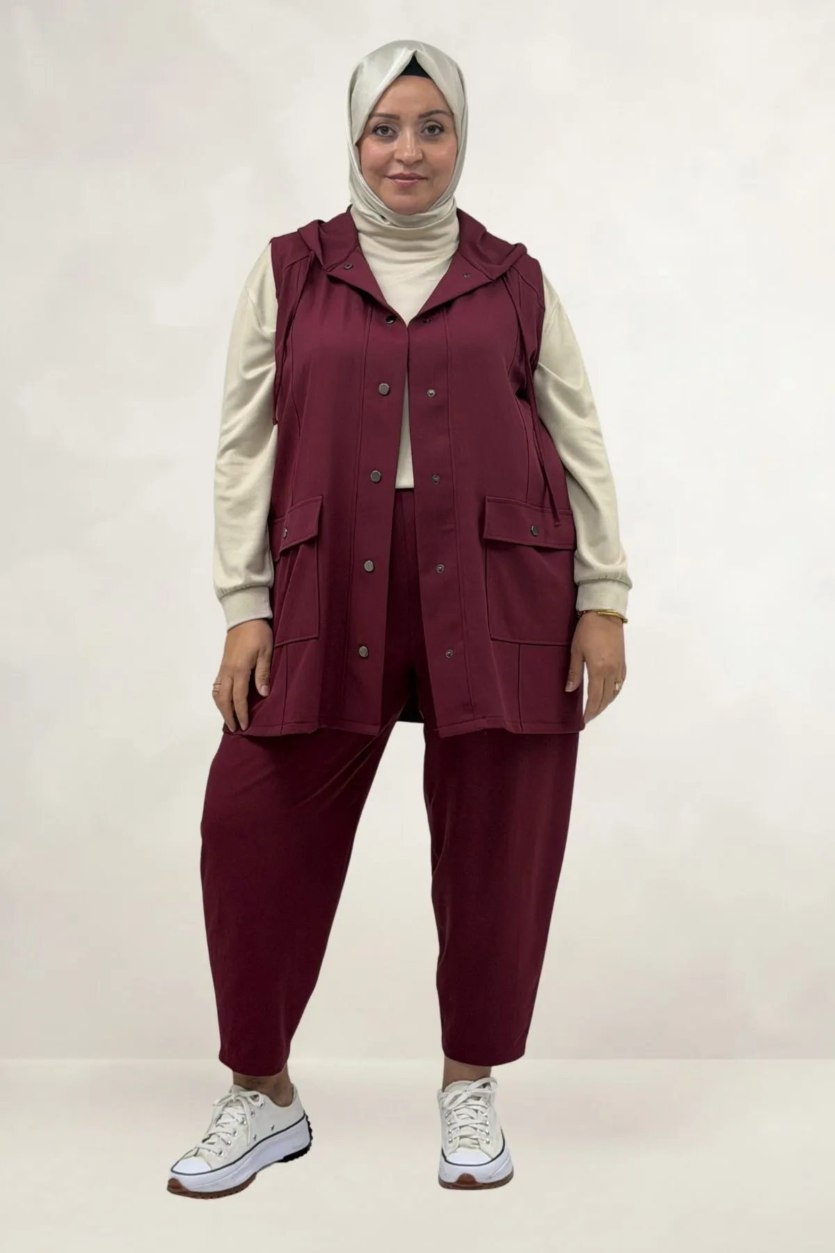 67057 Büyük Beden Yelek-Pantolon Nora Takım - Bordo