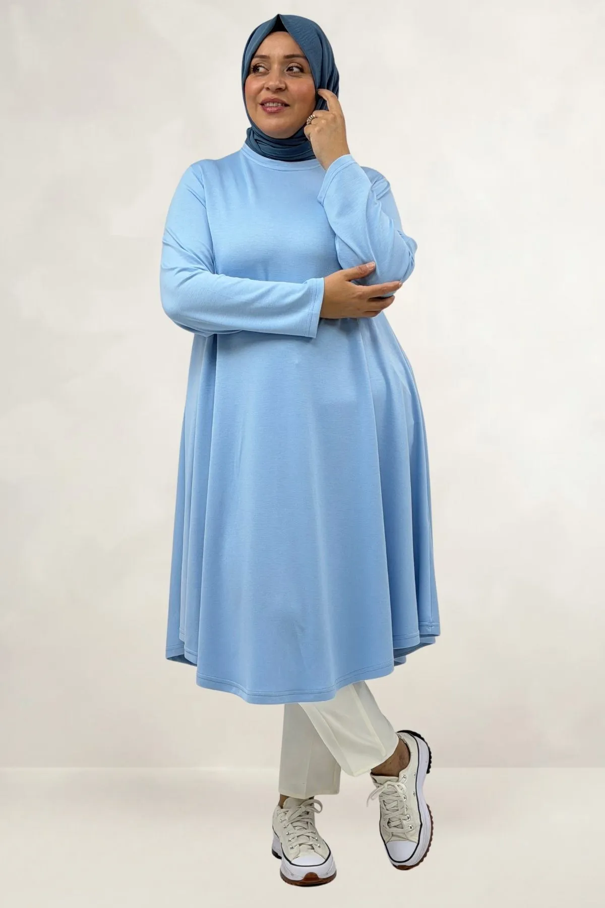 68090  Büyük Beden Modal Mevlana Tunik - Bebe Mavi