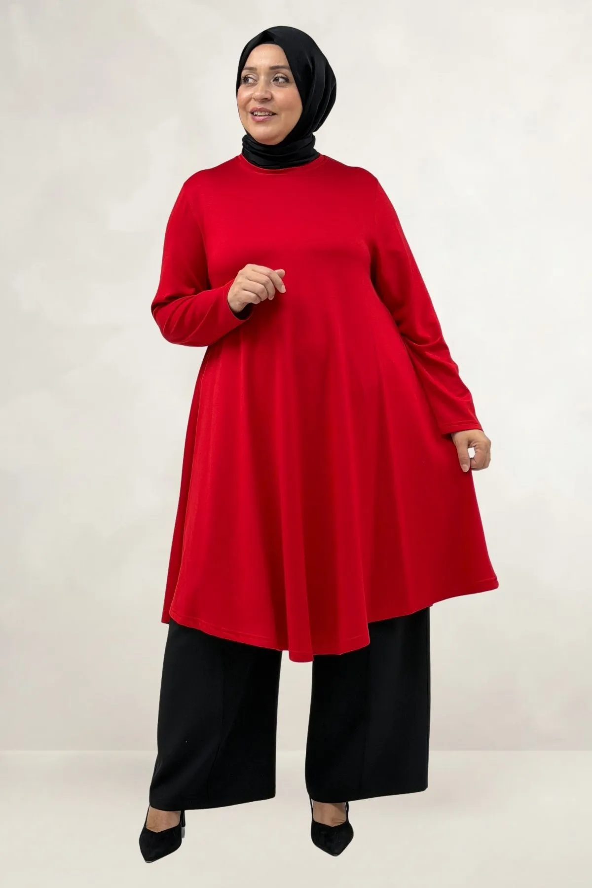 68090  Büyük Beden Modal Mevlana Tunik - Kırmızı