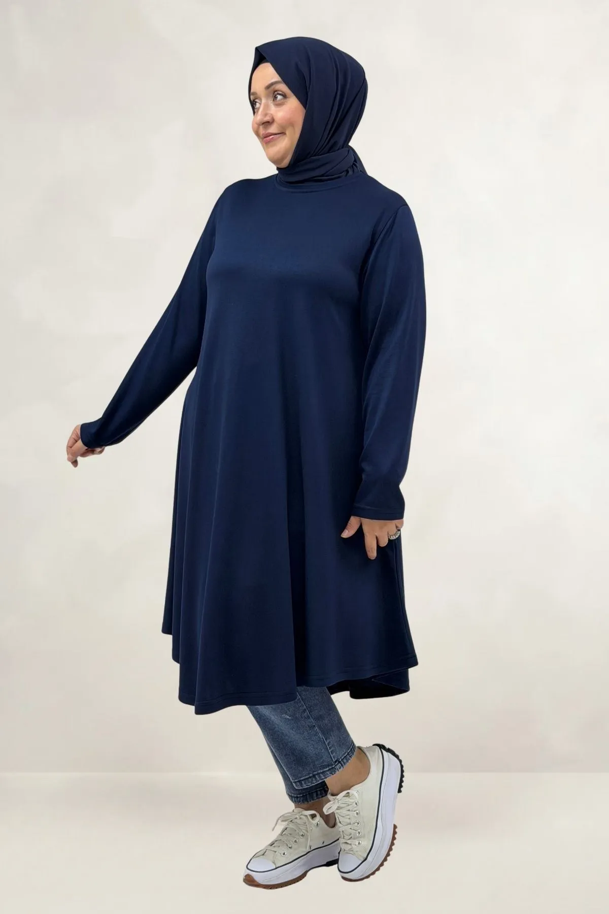 68090  Büyük Beden Modal Mevlana Tunik - Lacivert