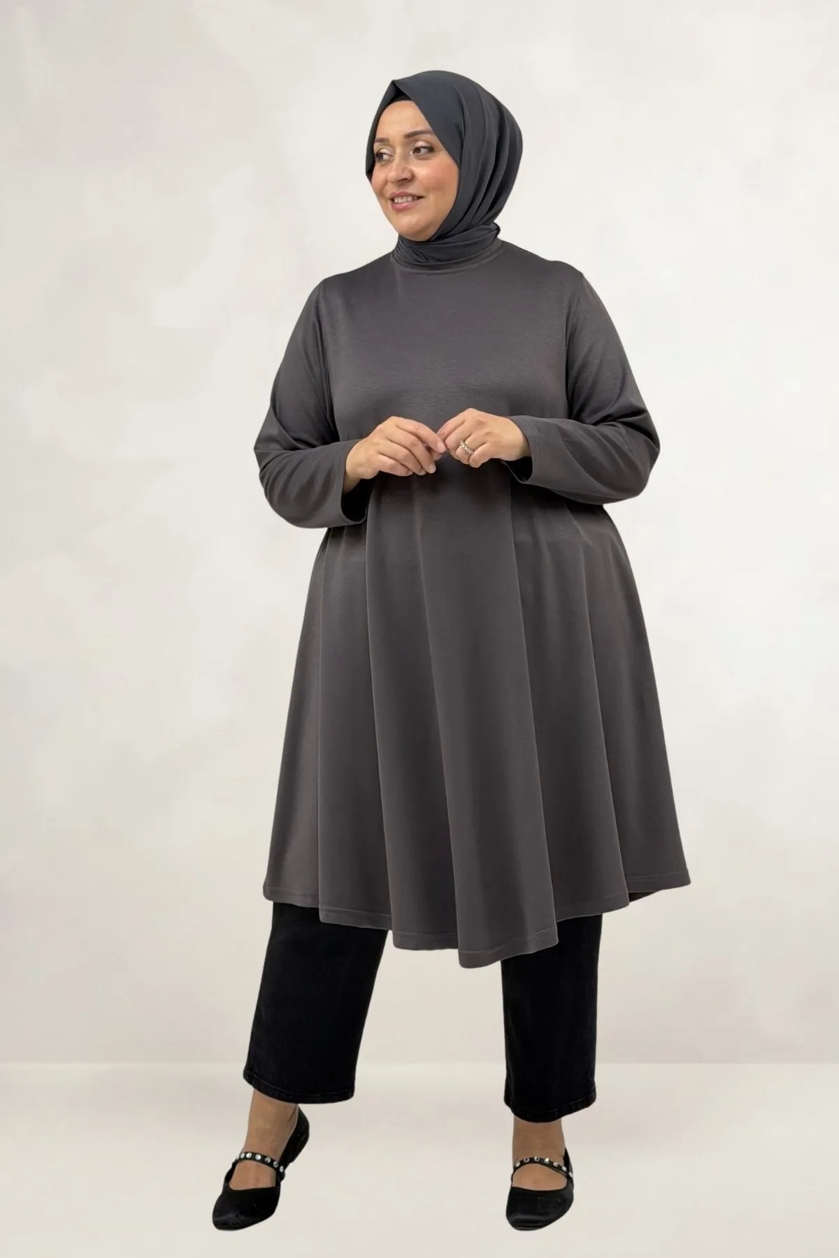 68090  Büyük Beden Modal Mevlana Tunik - Antrasit