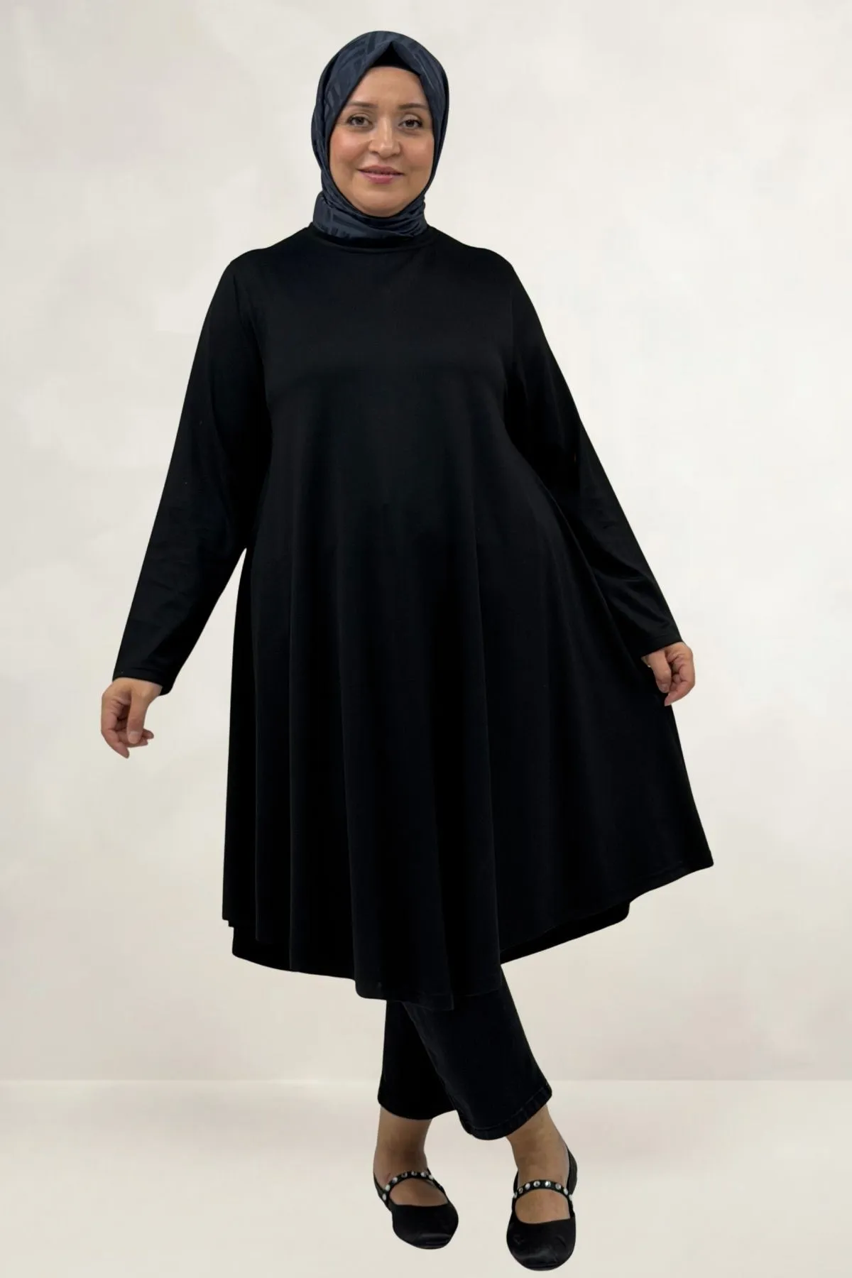 68090  Büyük Beden Modal Mevlana Tunik - Siyah