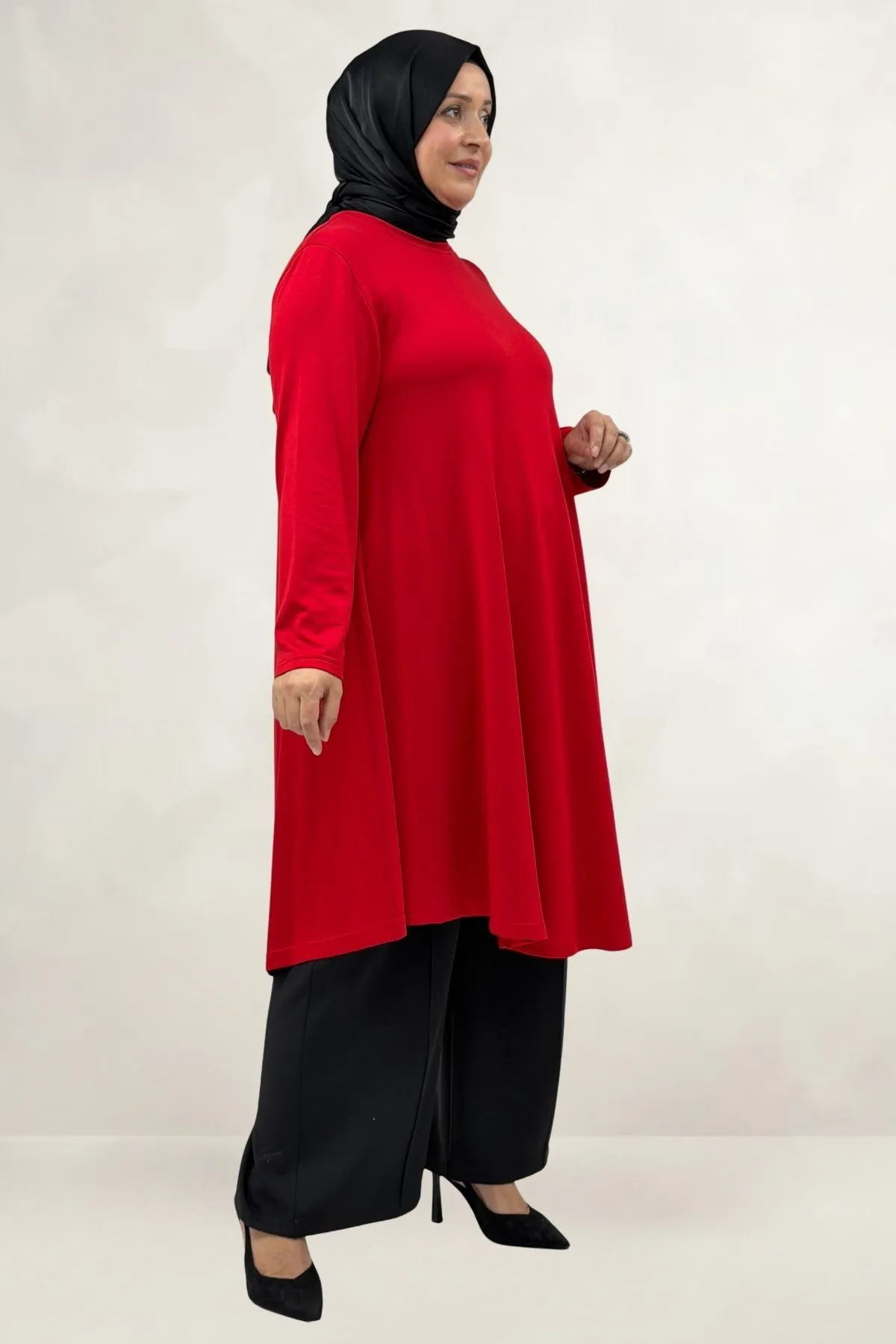 68090  Büyük Beden Modal Mevlana Tunik - Kırmızı