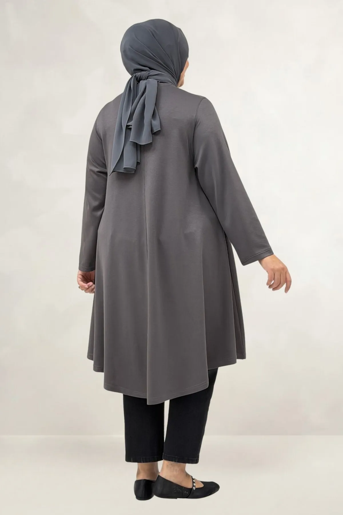 68090  Büyük Beden Modal Mevlana Tunik - Antrasit