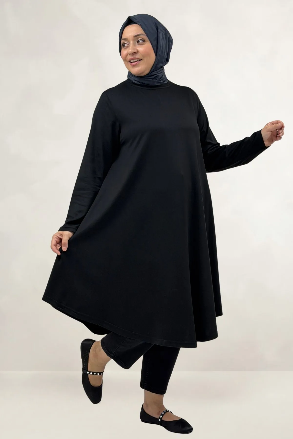 68090  Büyük Beden Modal Mevlana Tunik - Siyah