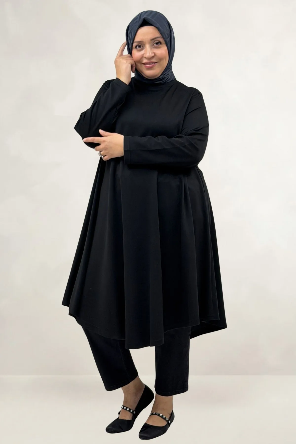68090  Büyük Beden Modal Mevlana Tunik - Siyah