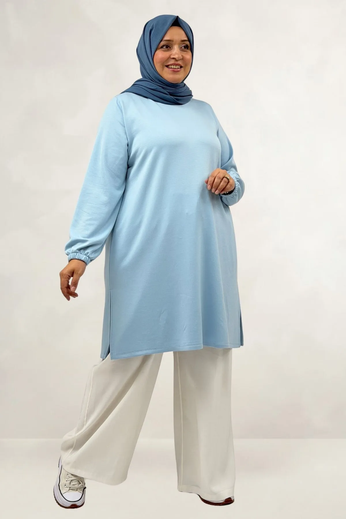 68080 Büyük Beden Basic Modal Tunik - Bebe Mavi