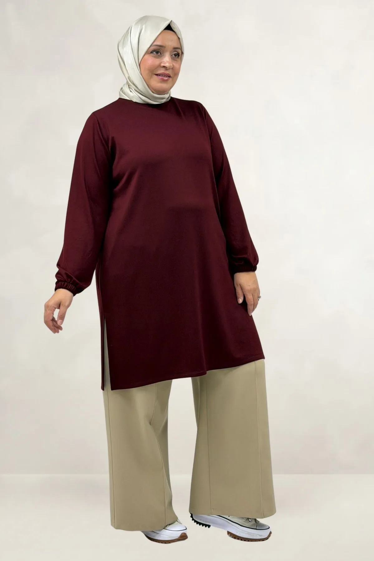 68080 Büyük Beden Basic Modal Tunik - Bordo
