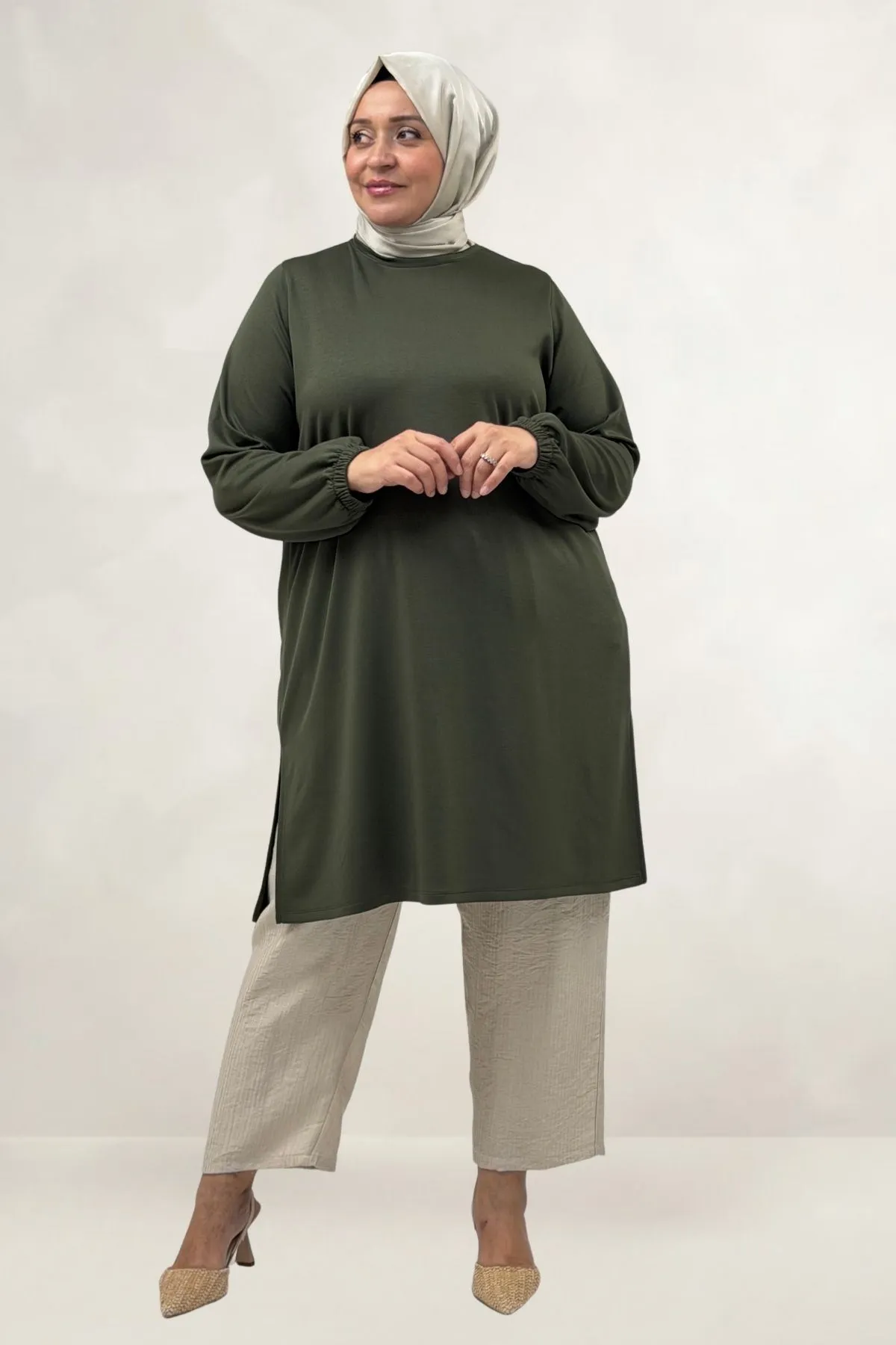 68080 Büyük Beden Basic Modal Tunik - Haki