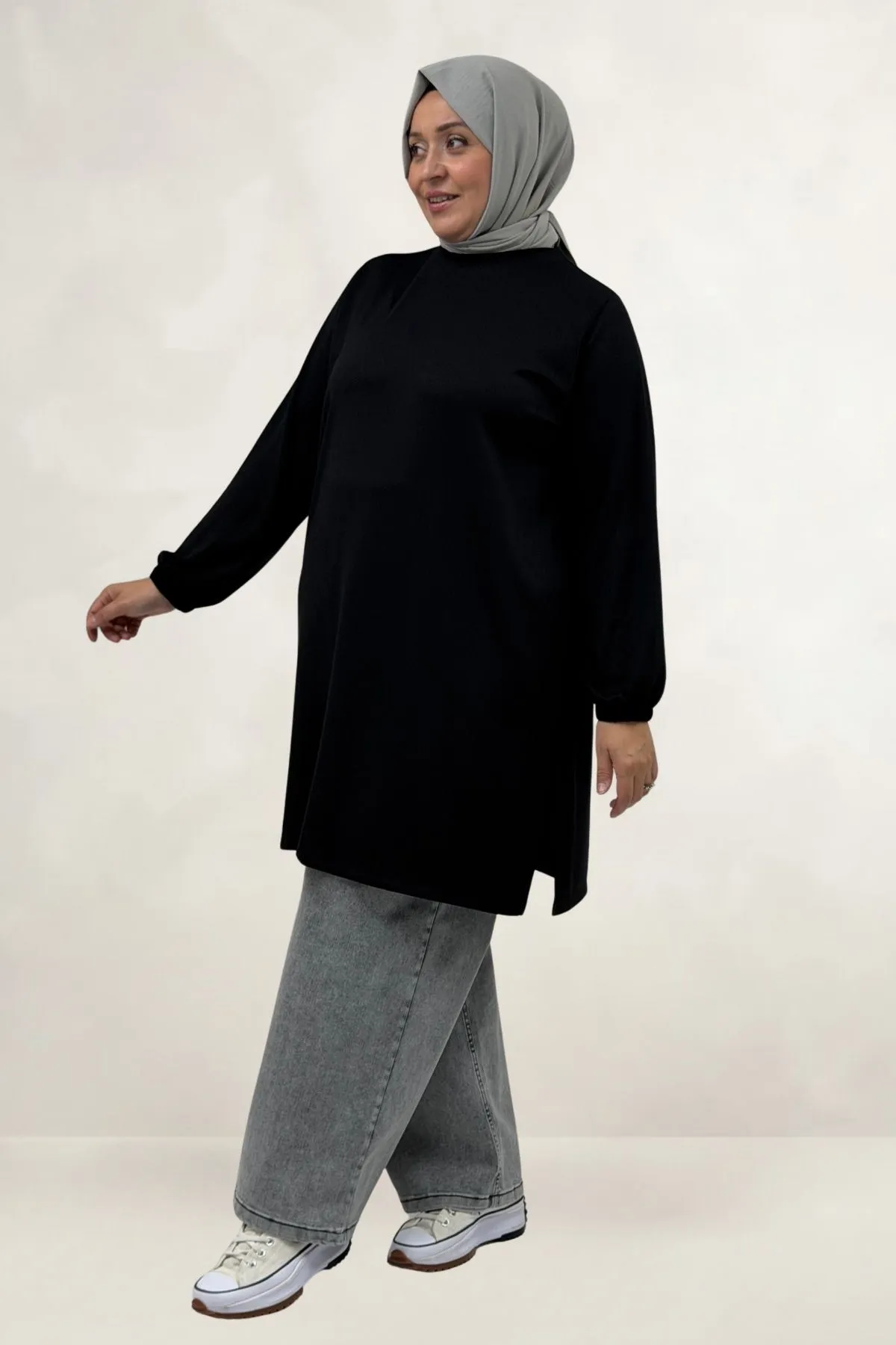 68080 Büyük Beden Basic Modal Tunik - Siyah