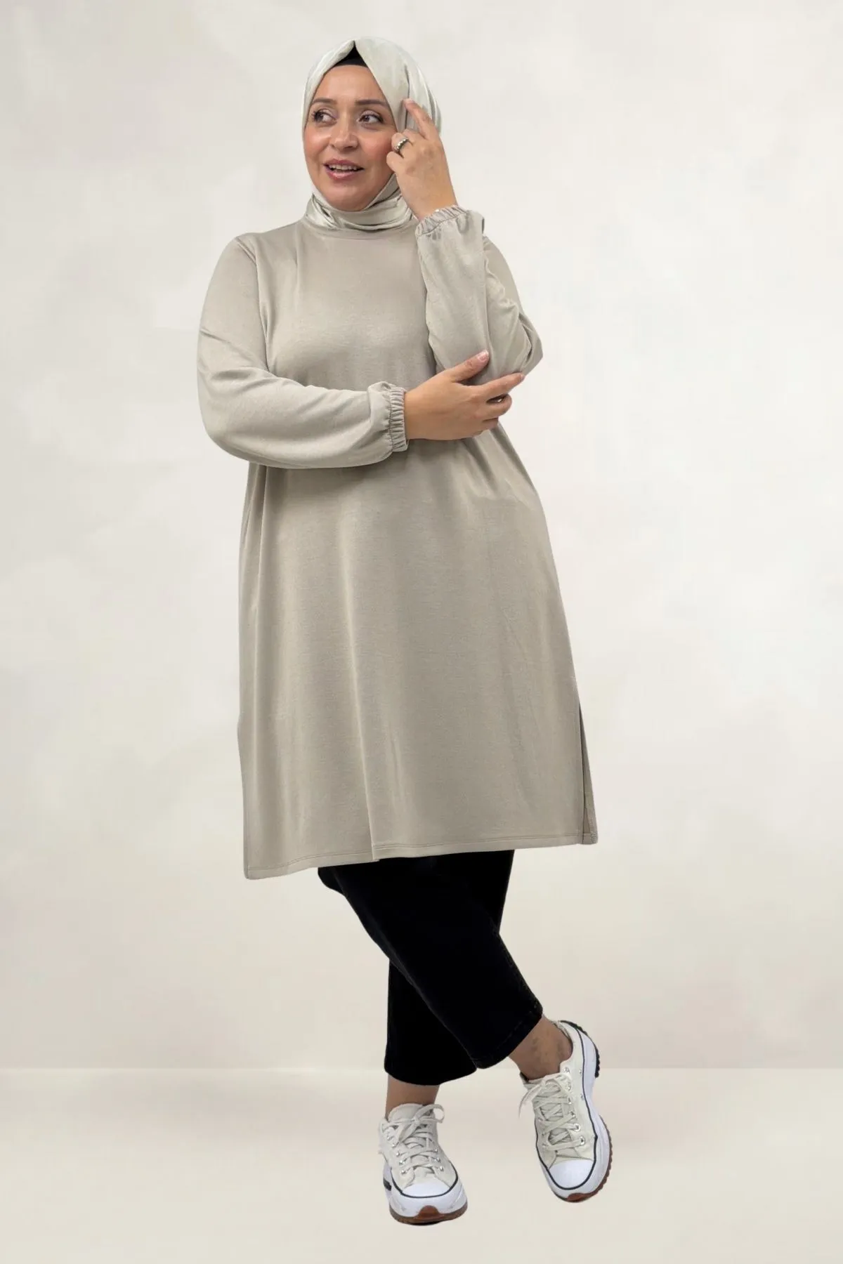 68080 Büyük Beden Basic Modal Tunik - Bej
