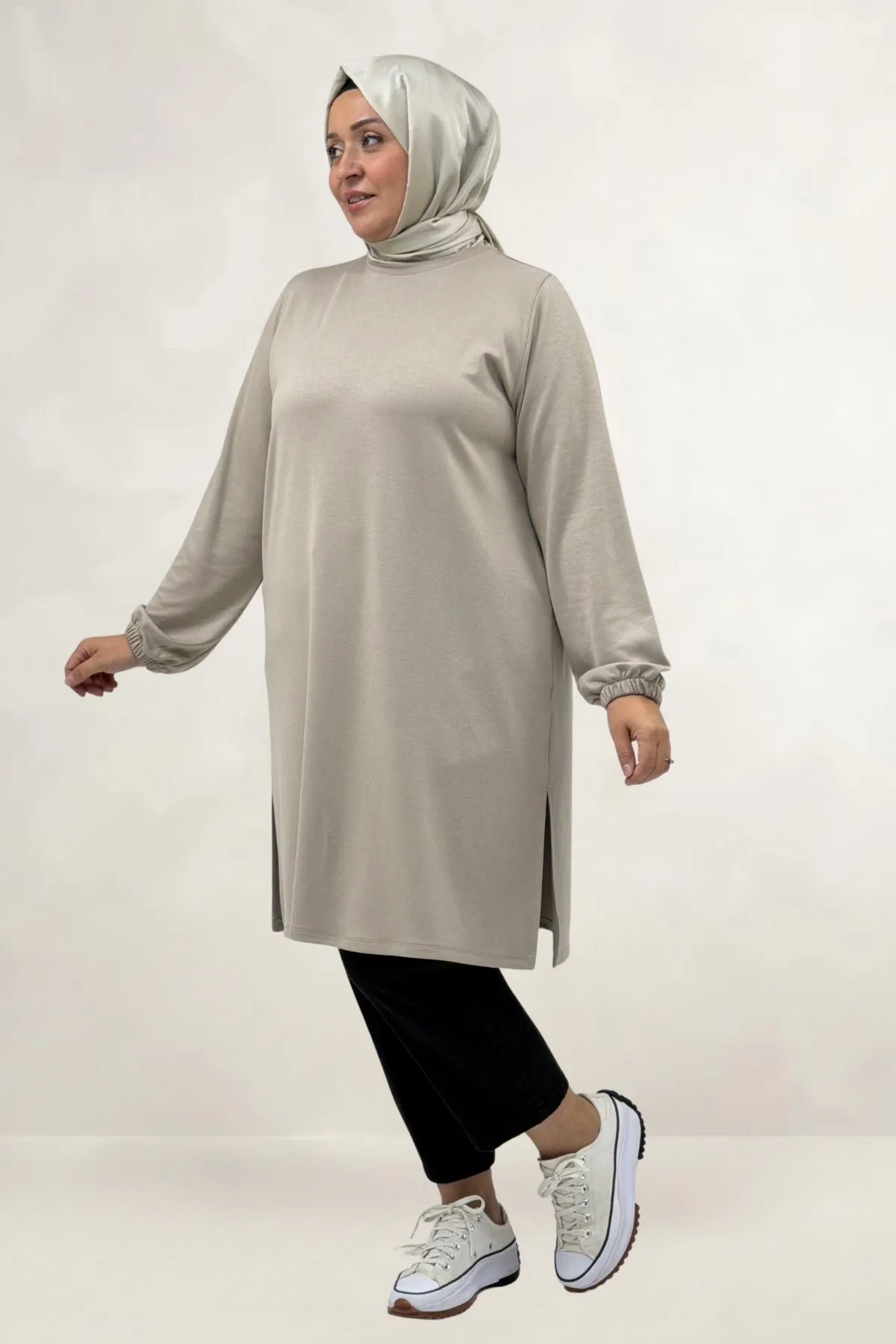 68080 Büyük Beden Basic Modal Tunik - Bej