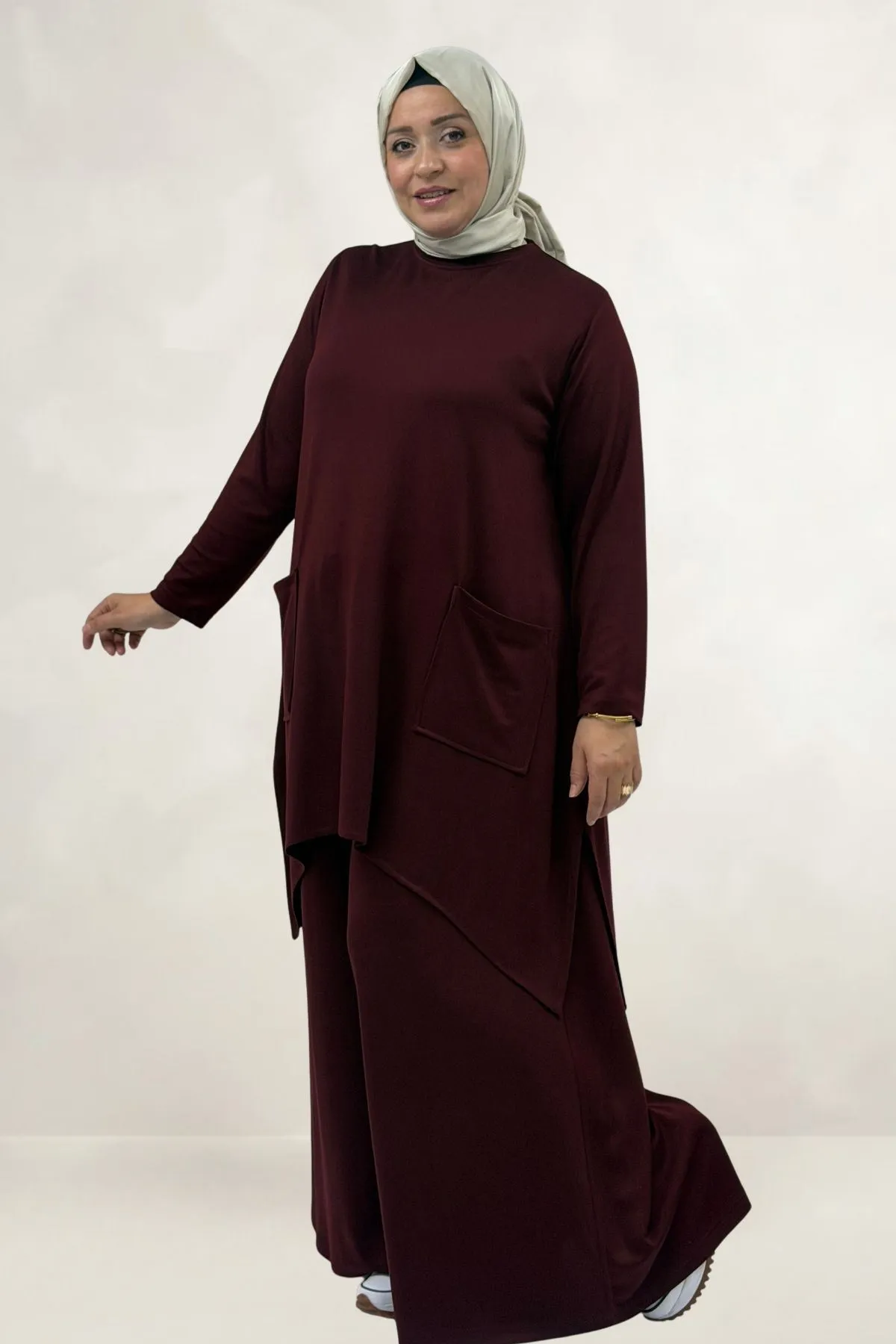 68086 Büyük Beden Eteği Oval Kesim Modal Tunik - Bordo