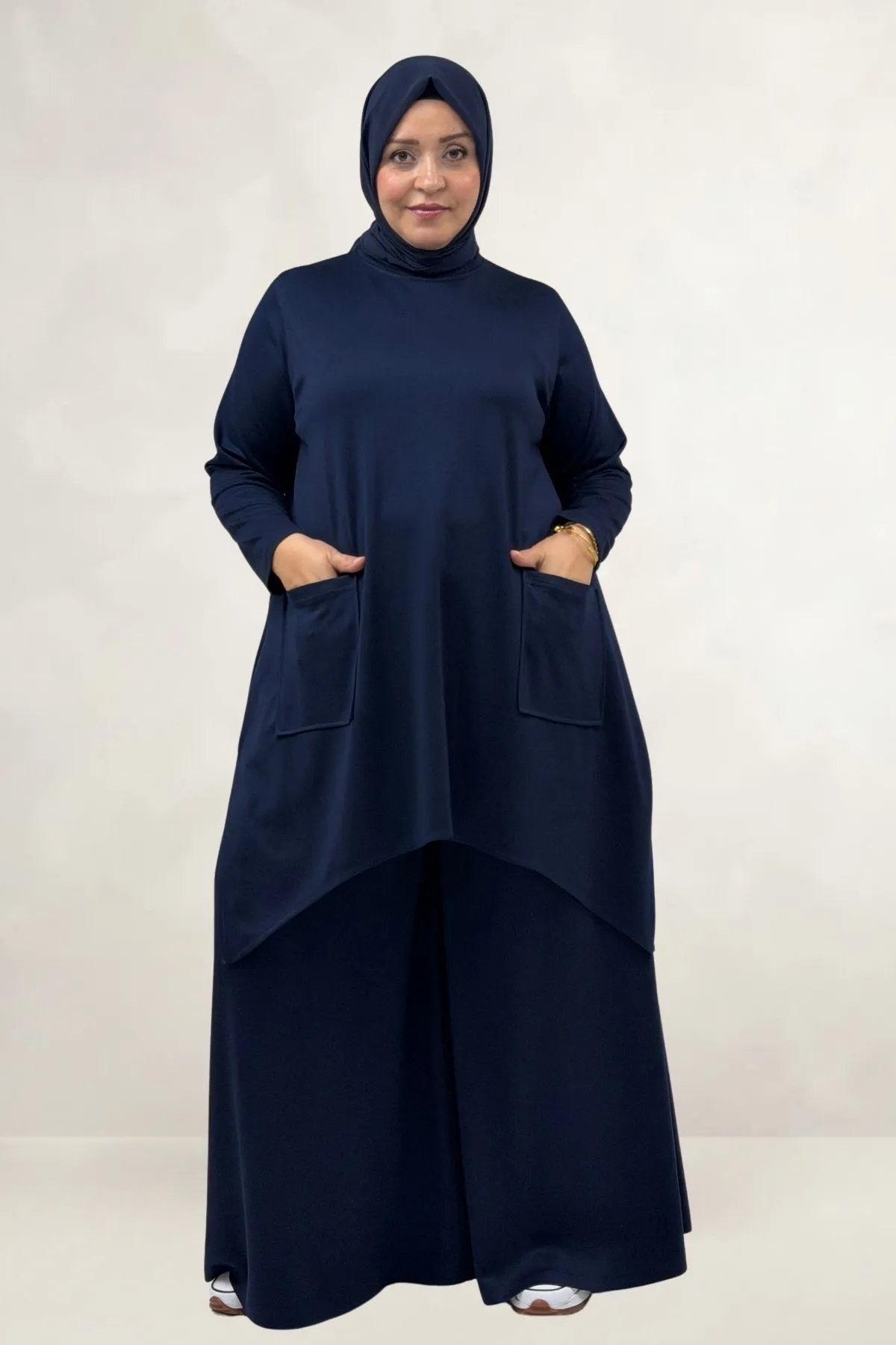 68086 Büyük Beden Eteği Oval Kesim Modal Tunik - Lacivert