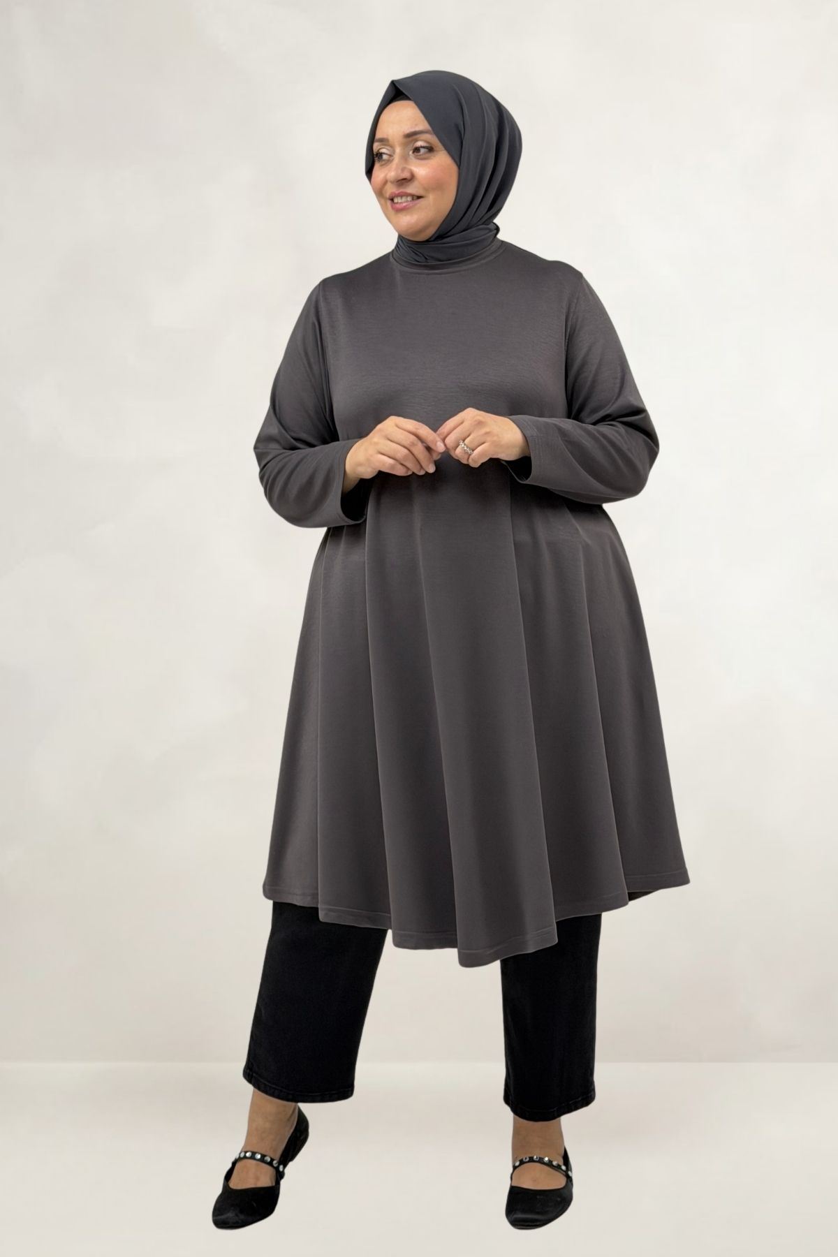 68091 Büyük Beden Basic Modal Tunik - Antrasit