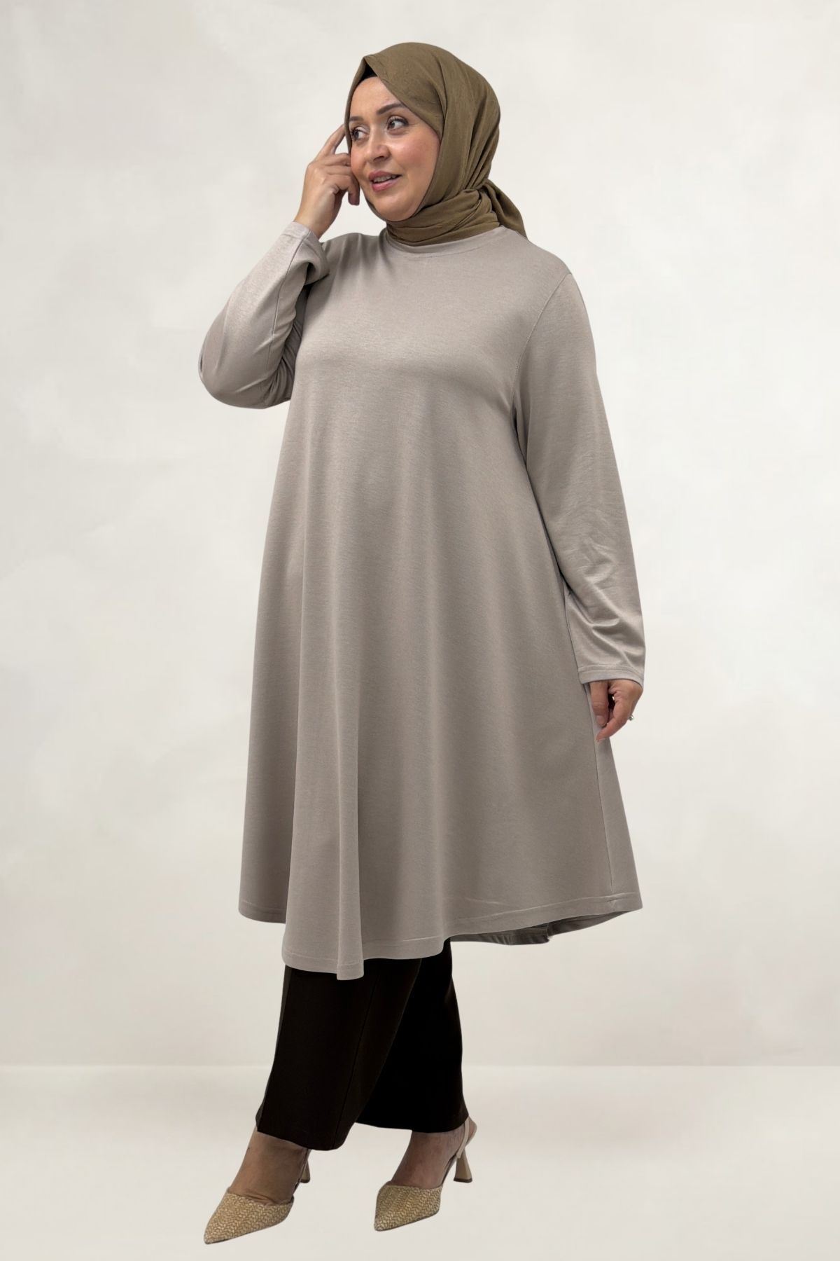 68091 Büyük Beden Basic Modal Tunik - Bej
