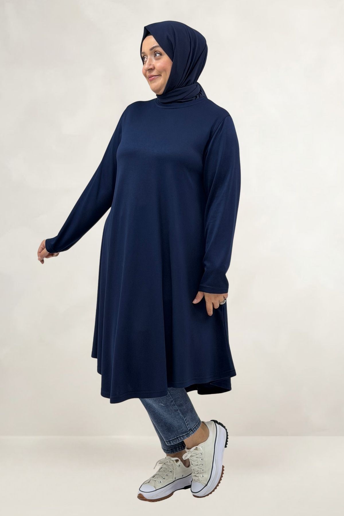 68091 Büyük Beden Basic Modal Tunik - Lacivert
