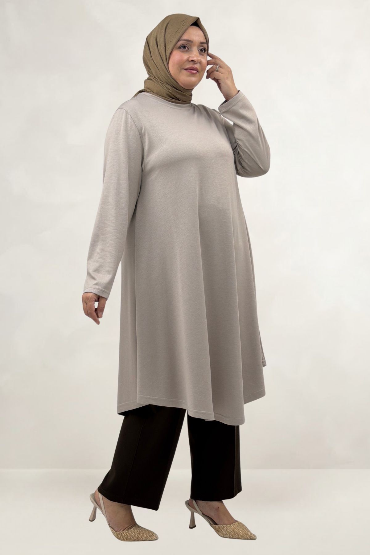 68091 Büyük Beden Basic Modal Tunik - Bej