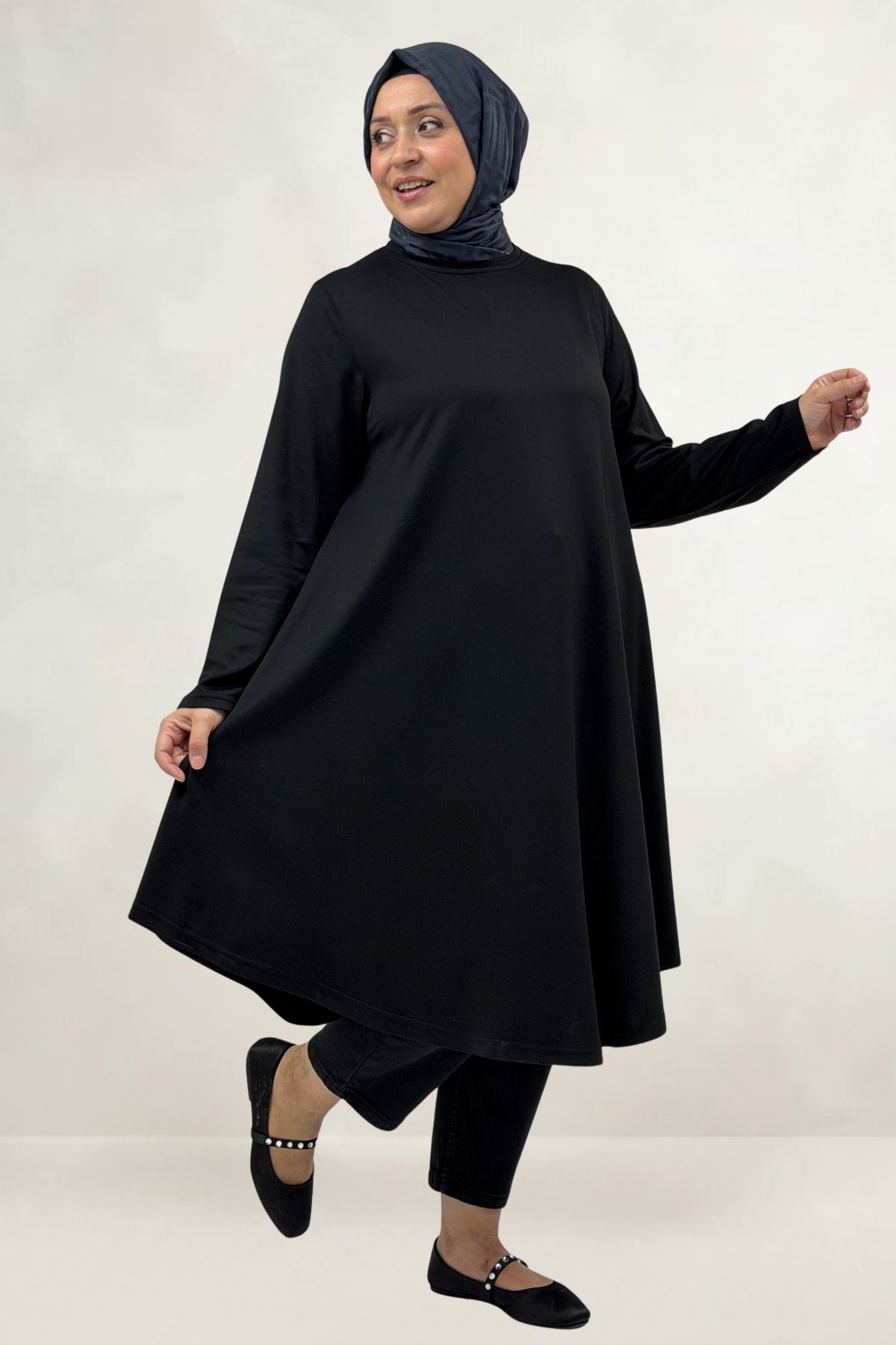 68091 Büyük Beden Basic Modal Tunik - Siyah