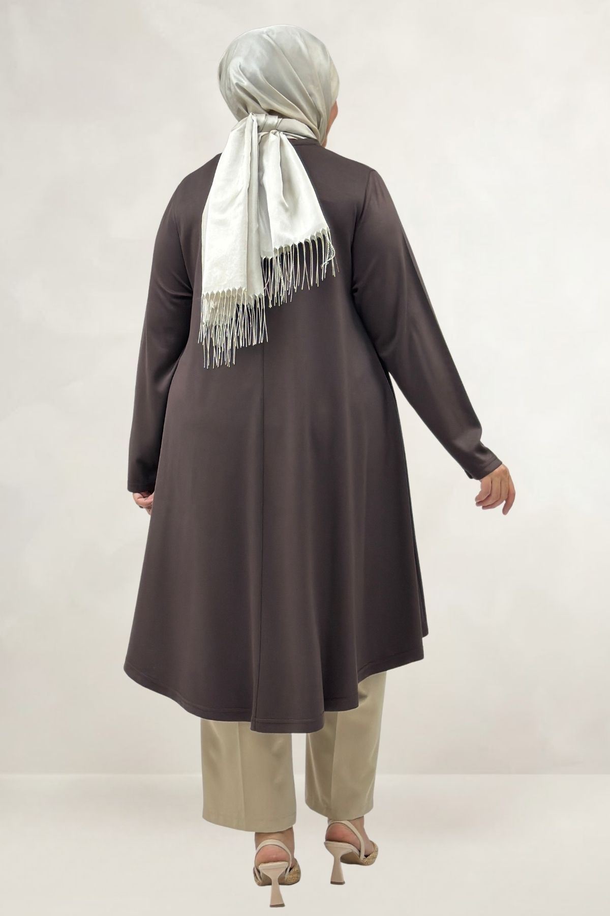 68091 Büyük Beden Basic Modal Tunik - Kahve