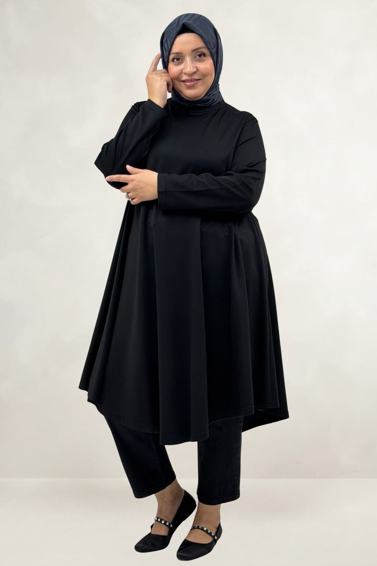 68091 Büyük Beden Basic Modal Tunik - Siyah