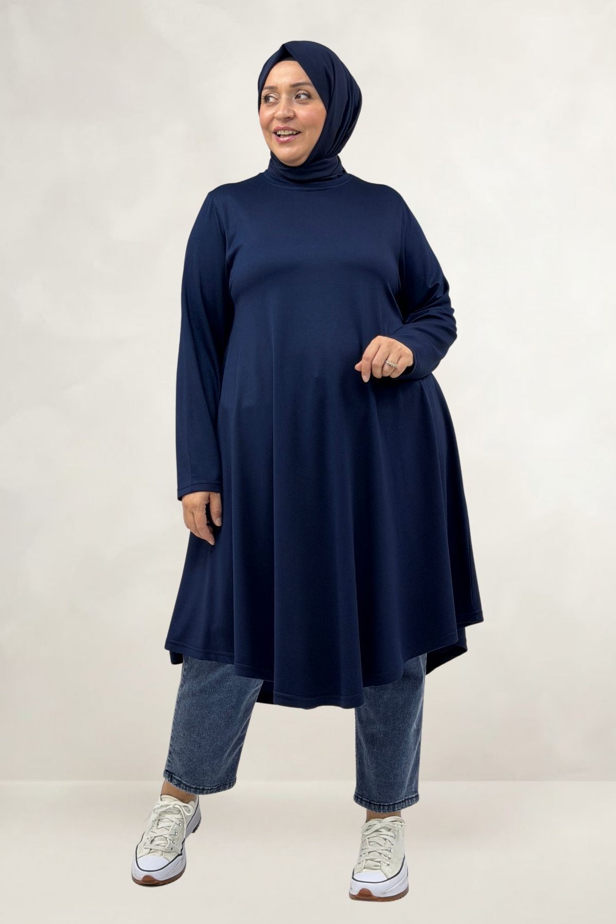 68091 Büyük Beden Basic Modal Tunik - Lacivert