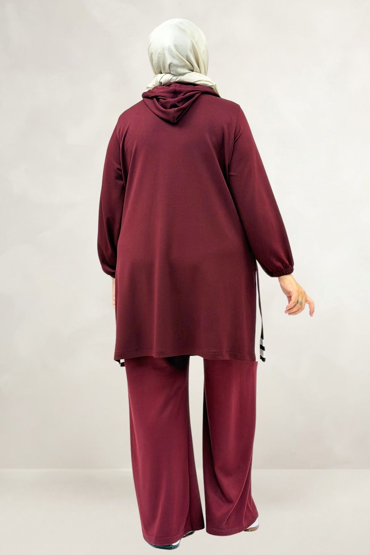 68098 Büyük Beden Şerit Detaylı Modal Tunik - Bordo