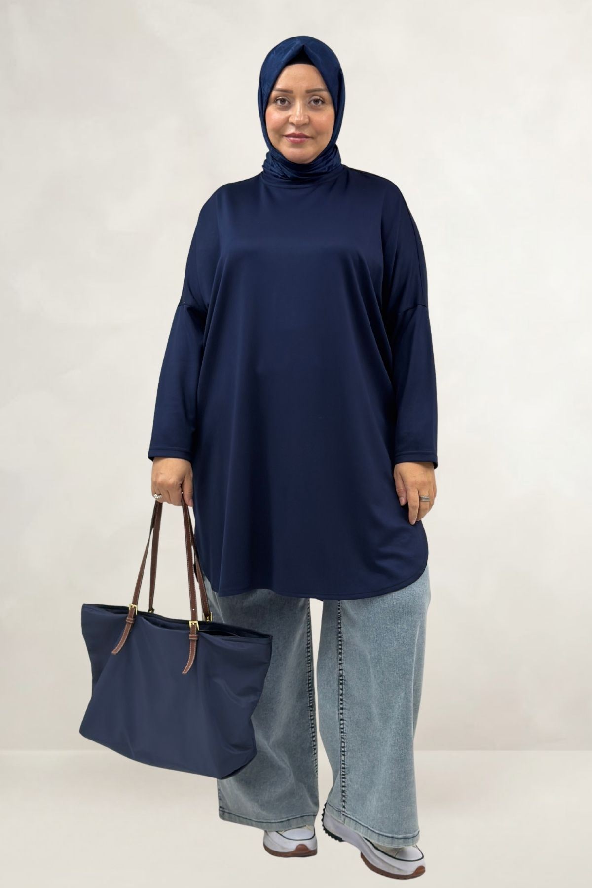 68091 Büyük Beden Basic Modal Tunik - Lacivert