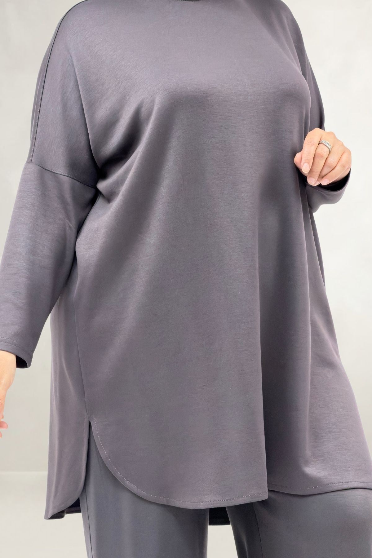 68091 Büyük Beden Basic Modal Tunik - Antrasit