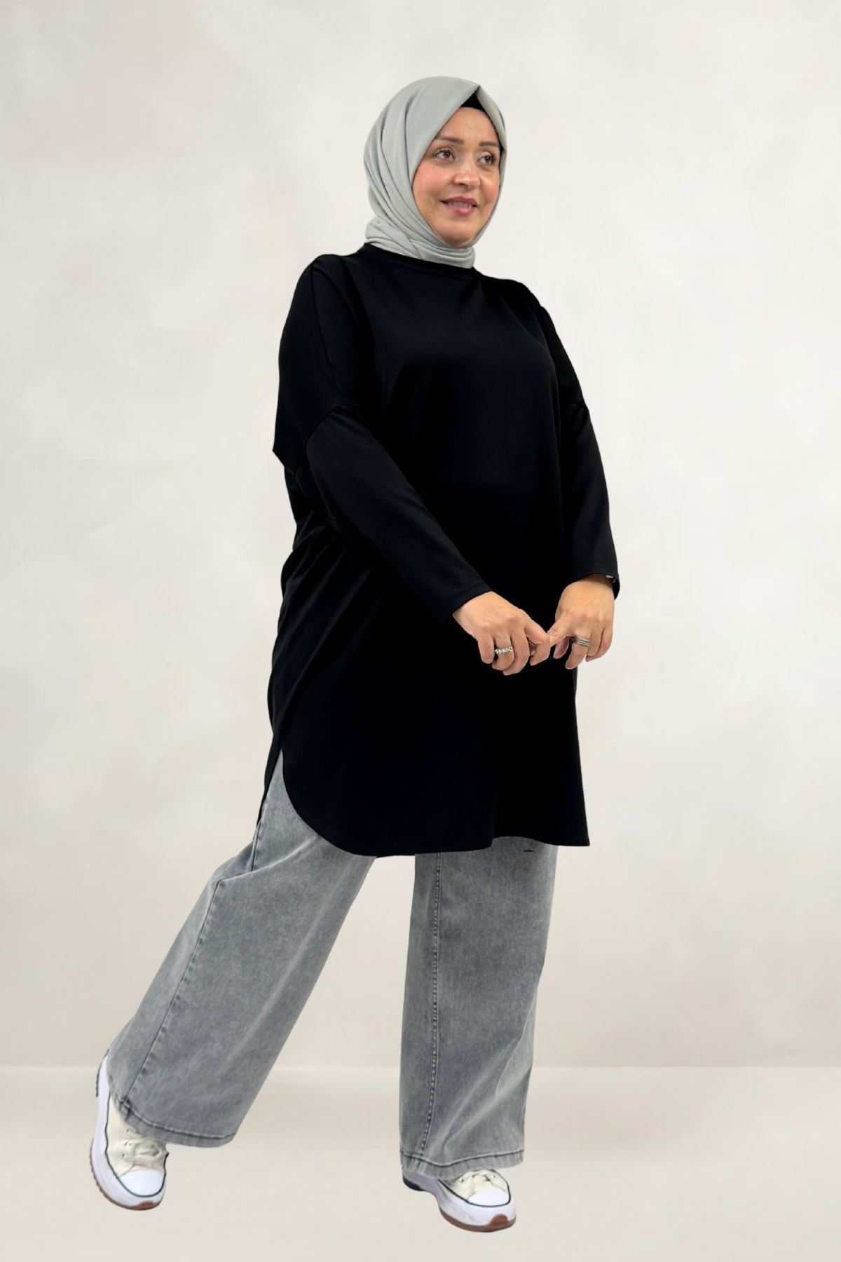 68091 Büyük Beden Basic Modal Tunik - Siyah