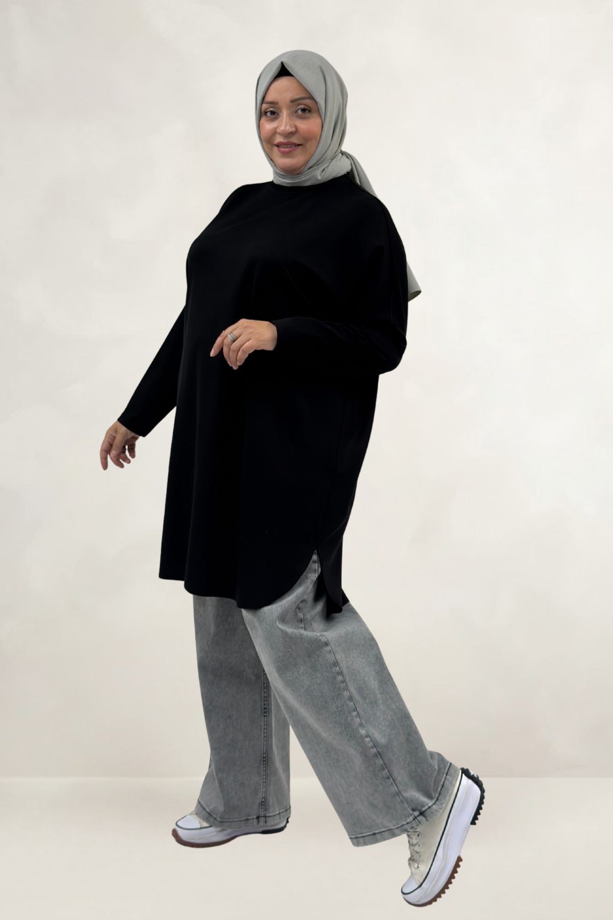 68091 Büyük Beden Basic Modal Tunik - Siyah
