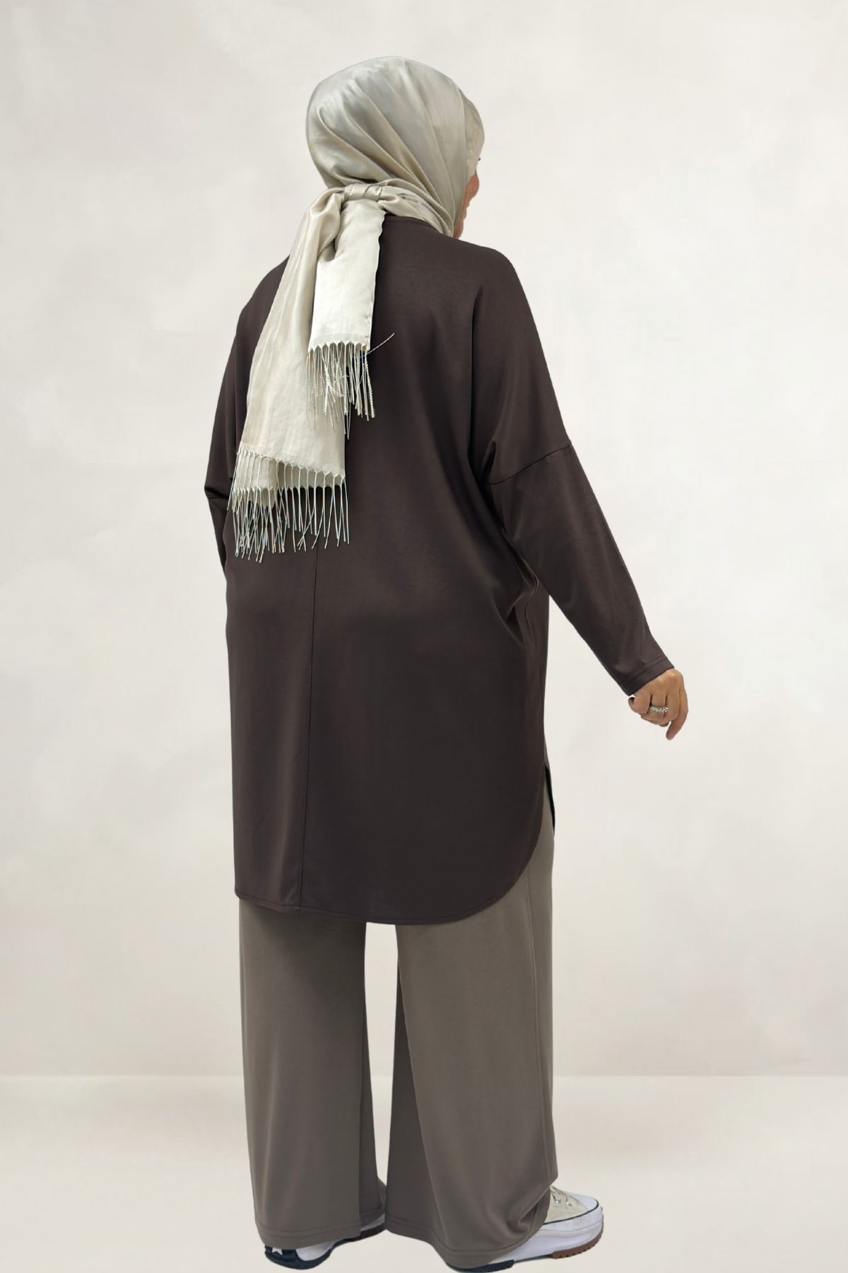 68091 Büyük Beden Basic Modal Tunik - Kahve