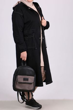 S-3107 BÜYÜK BEDEN LASTİK DETAYLI YIRTIK KOT KAP - SİYAH