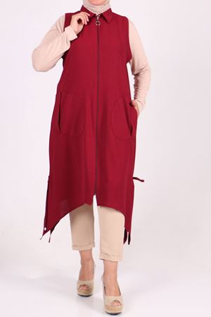 BÜYÜK BEDENELİT KETEN YELEK 4056 - BORDO