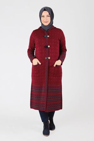 S-Büyük Beden Tesettür  Triko Ceket 9301 Kırmızı