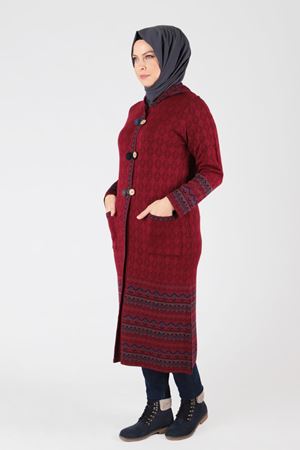 S-Büyük Beden Tesettür  Triko Ceket 9301 Kırmızı