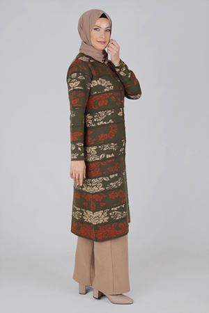 S-Büyük Beden Tesettür  Triko Ceket 9308 Haki 