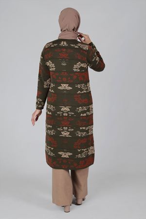 S-Büyük Beden Tesettür  Triko Ceket 9308 Haki 