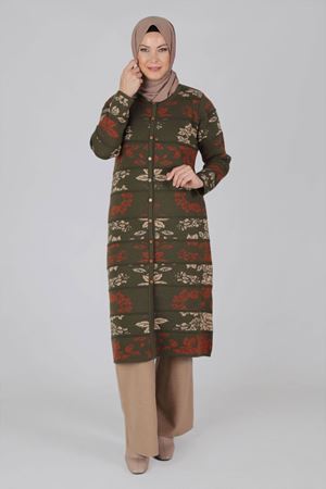 S-Büyük Beden Tesettür  Triko Ceket 9308 Haki 