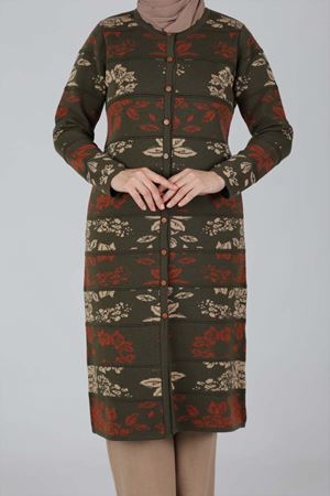 S-Büyük Beden Tesettür  Triko Ceket 9308 Haki 