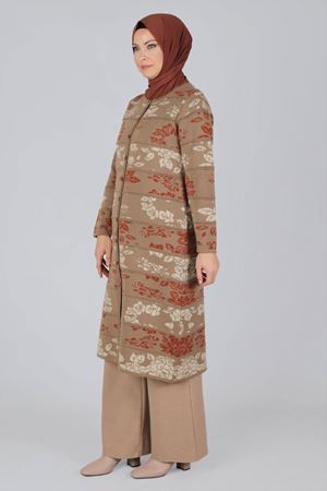 S-Büyük Beden Tesettür  Triko Ceket 9308 Vizon 