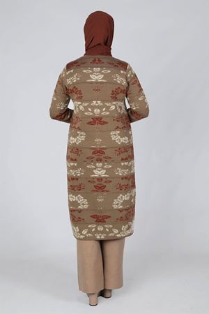 S-Büyük Beden Tesettür  Triko Ceket 9308 Vizon 