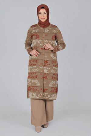 S-Büyük Beden Tesettür  Triko Ceket 9308 Vizon 