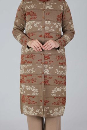 S-Büyük Beden Tesettür  Triko Ceket 9308 Vizon 