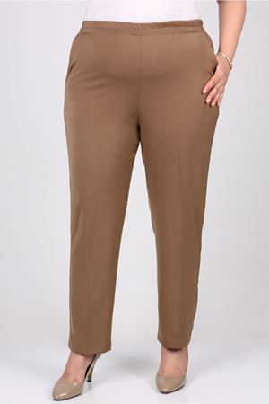 F-29020 Büyük Beden Beli Lastikli Boru Paça En Boy Pantolon - Vizon