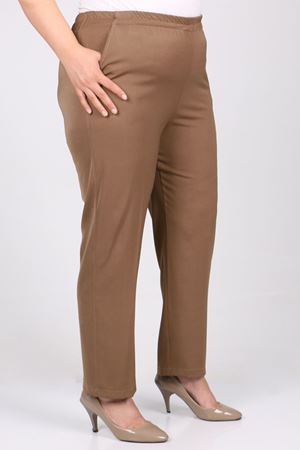 F-29020 Büyük Beden Beli Lastikli Boru Paça En Boy Pantolon - Vizon