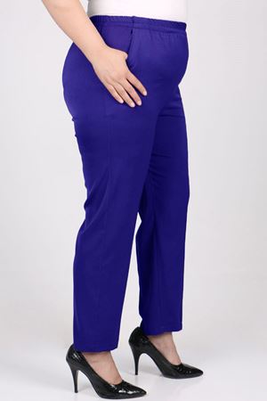 F-29020 Büyük Beden Beli Lastikli Boru Paça En Boy Pantolon - Saks