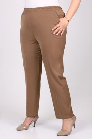 F-29020 Büyük Beden Beli Lastikli Boru Paça En Boy Pantolon - Vizon