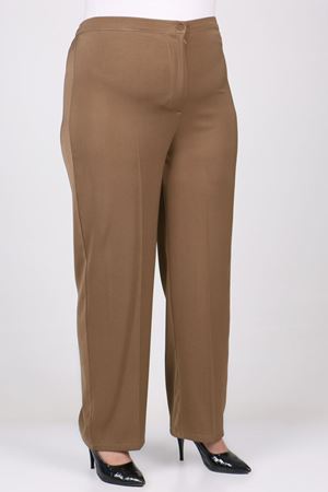 F-29021 Büyük Beden Beli Düğmeli En Boy Likra Pantolon - Vizon