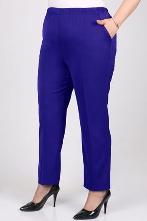 F-29020 Büyük Beden Beli Lastikli Boru Paça En Boy Pantolon - Saks